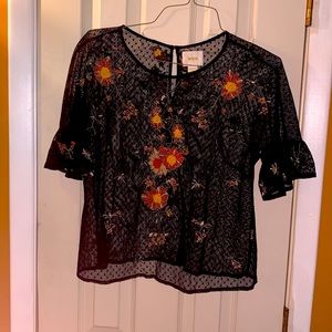 MaEve black embroidered see threw top
